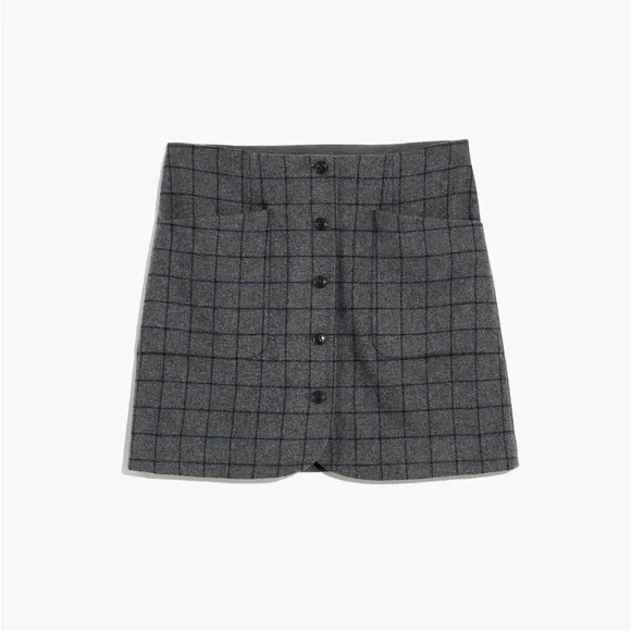 Madewell Wool Button-Front Mini Skirt in Windowpane - Picture 2 of 6